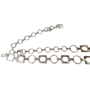 Vintage Silvertone Chain Belt Y2K  Metal Circle Square Adjustable Belt Women's